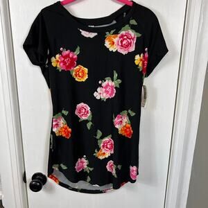 Floral Short Sleeve Black Women's Top
